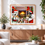 Finished santa with a basket of pets cross stitch artwork displayed