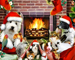 Santa with a basket of pets cross stitch kit for beginners