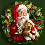 Santa with cat and dog in a festive wreath paint by numbers kit for beginners