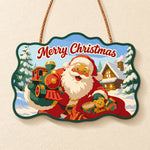Santa with christmas train paint by numbers door hanger finished design