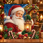 Santa with festive lantern pearl diamond painting kit for beginners