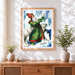 Finished santa with polar bears and penguins cross stitch artwork displayed