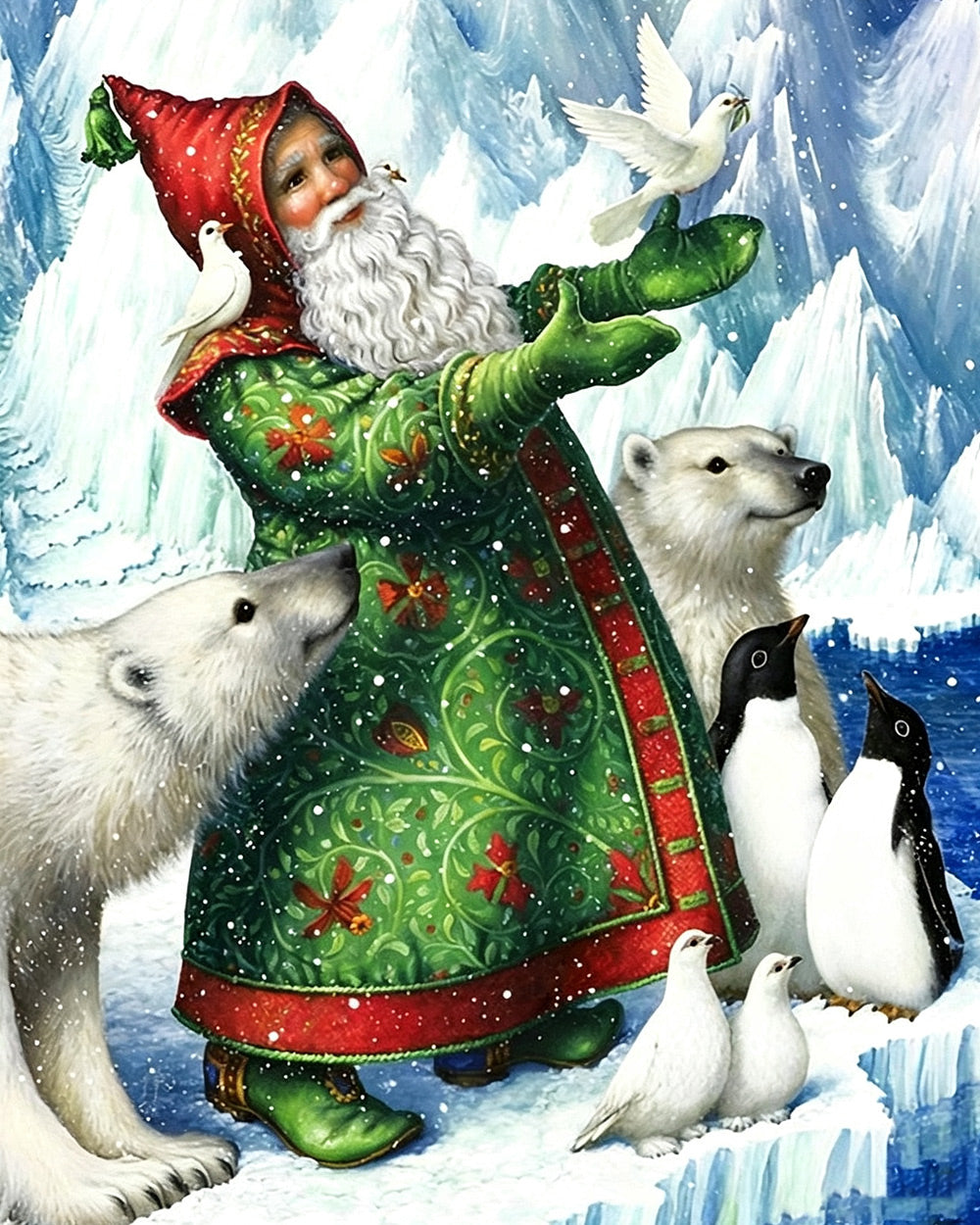 Santa with polar bears and penguins cross stitch kit for beginners