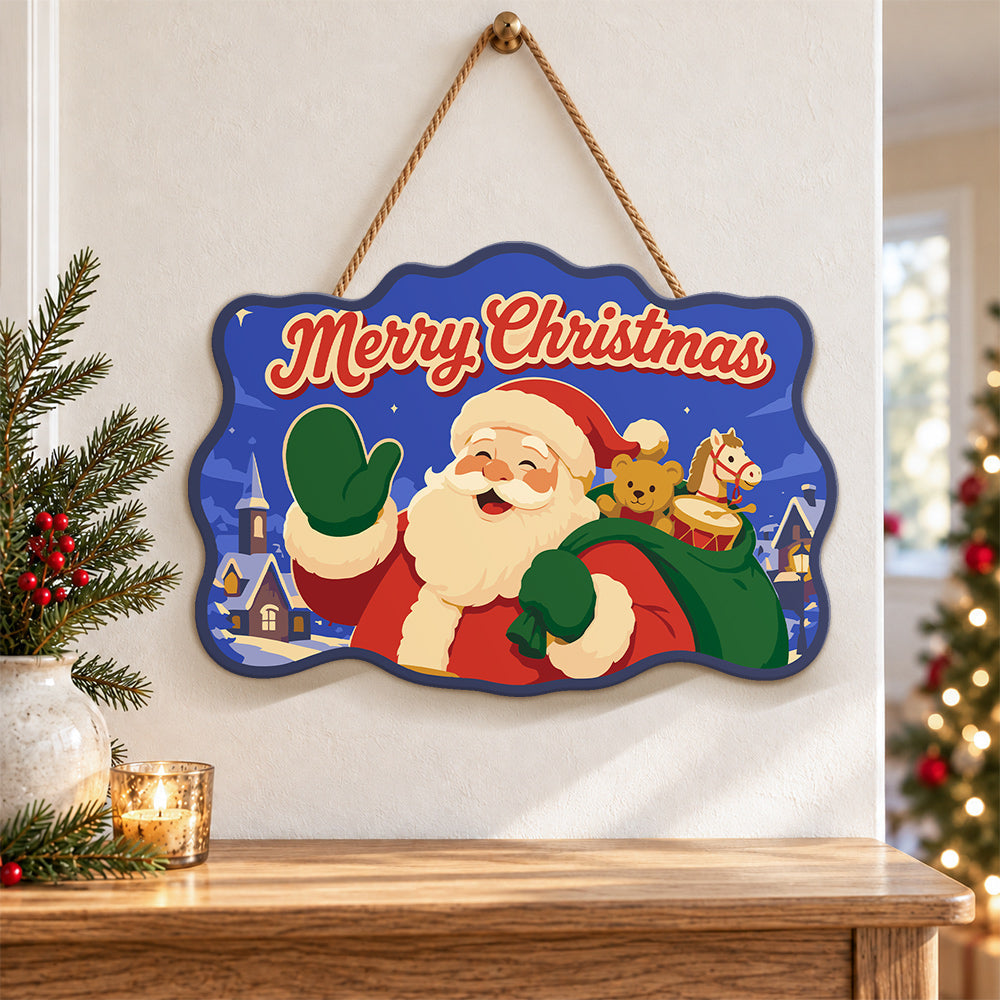 Santa with toy sack paint by numbers door hanger as indoor wall decor