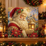 Finished santa with vintage lantern pearl diamond painting artwork displayed as holiday home decor