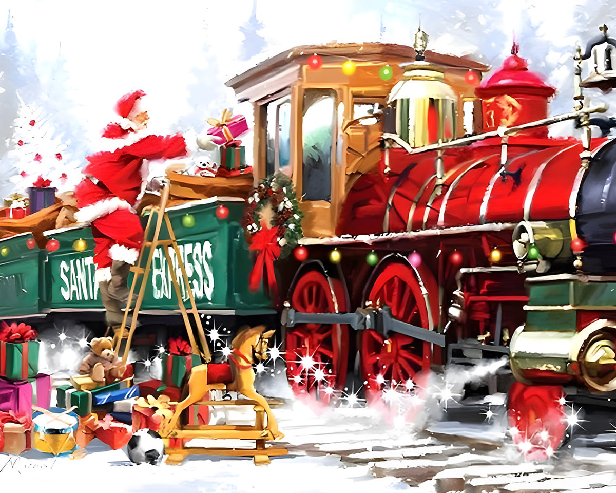 Santa's express train with toys cross stitch kit for beginners