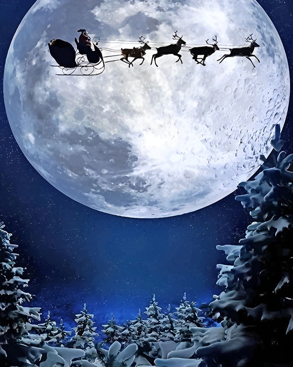 Santa's sleigh flying across a full moon silhouette cross stitch kit for beginners