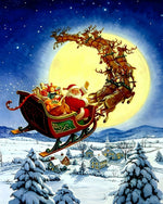 Santa's sleigh flying over the full moon cross stitch kit for beginners
