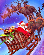 Santa's sleigh flying through the sky cross stitch kit for beginners