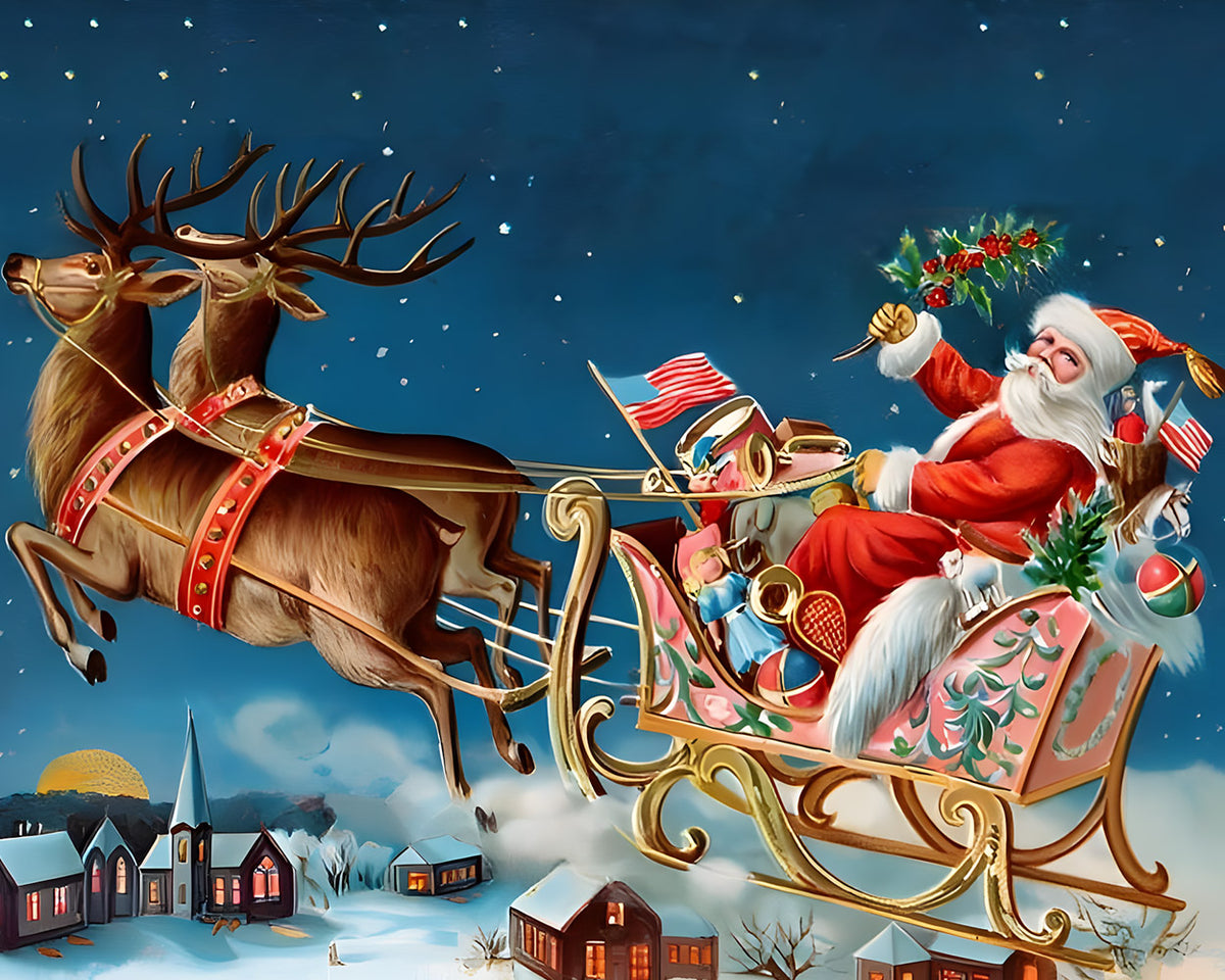 Santas sleigh trip paint by numbers kit for beginners
