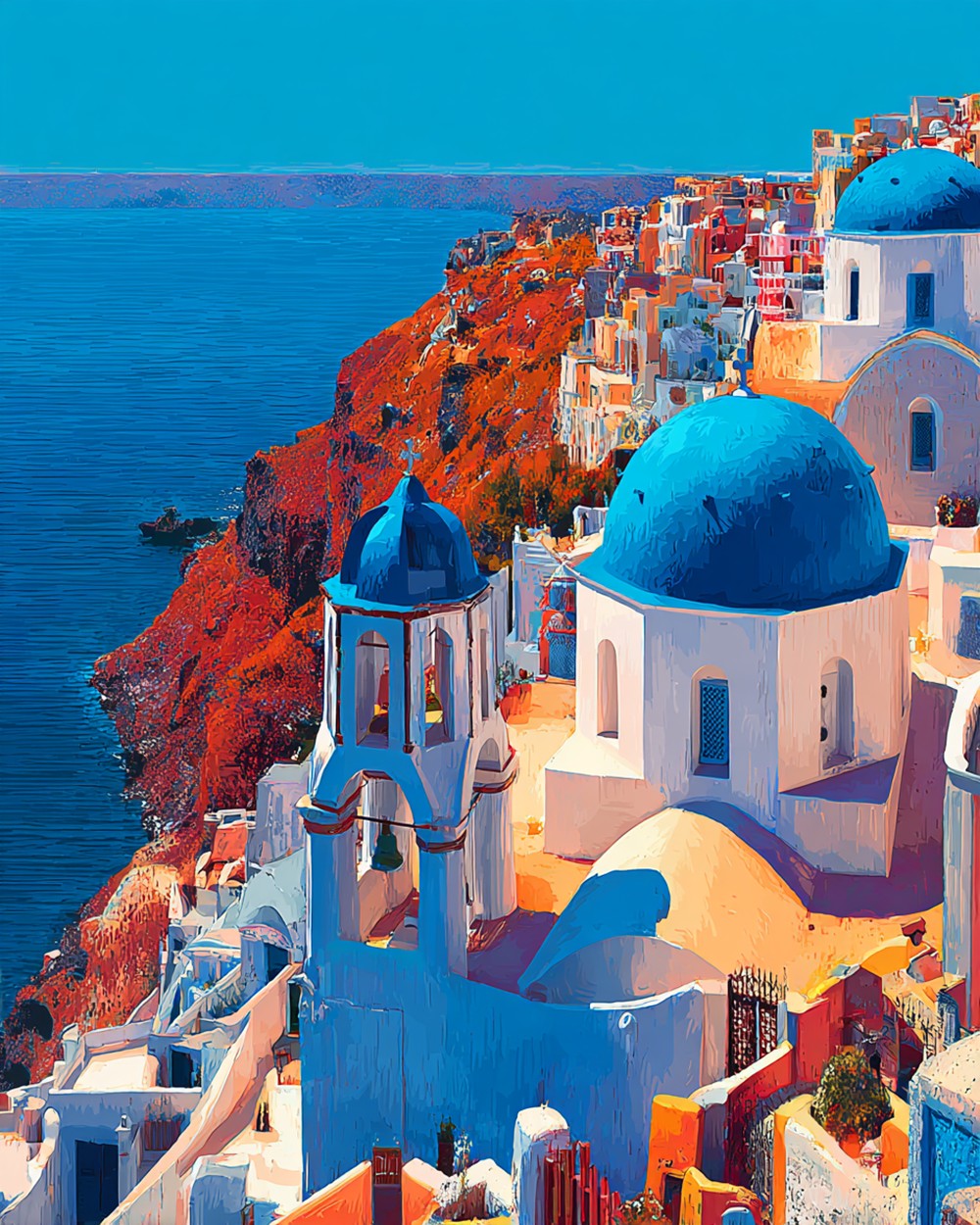 Santorini blue domes and cliffs cross stitch kit for beginners
