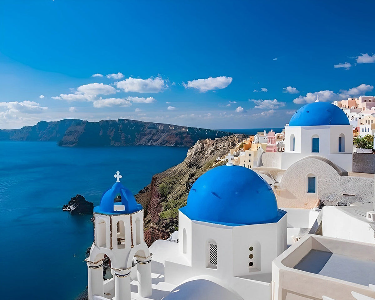 Santorini blue domes paint by numbers kit for beginners