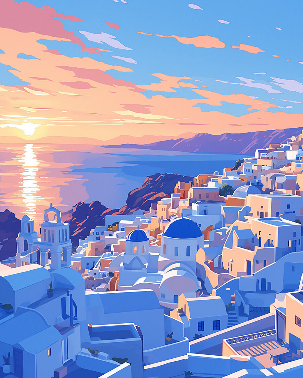 Santorini sunset cross stitch kit for beginners