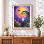 Finished scream mask jack skellington paint by numbers artwork displayed as home decor