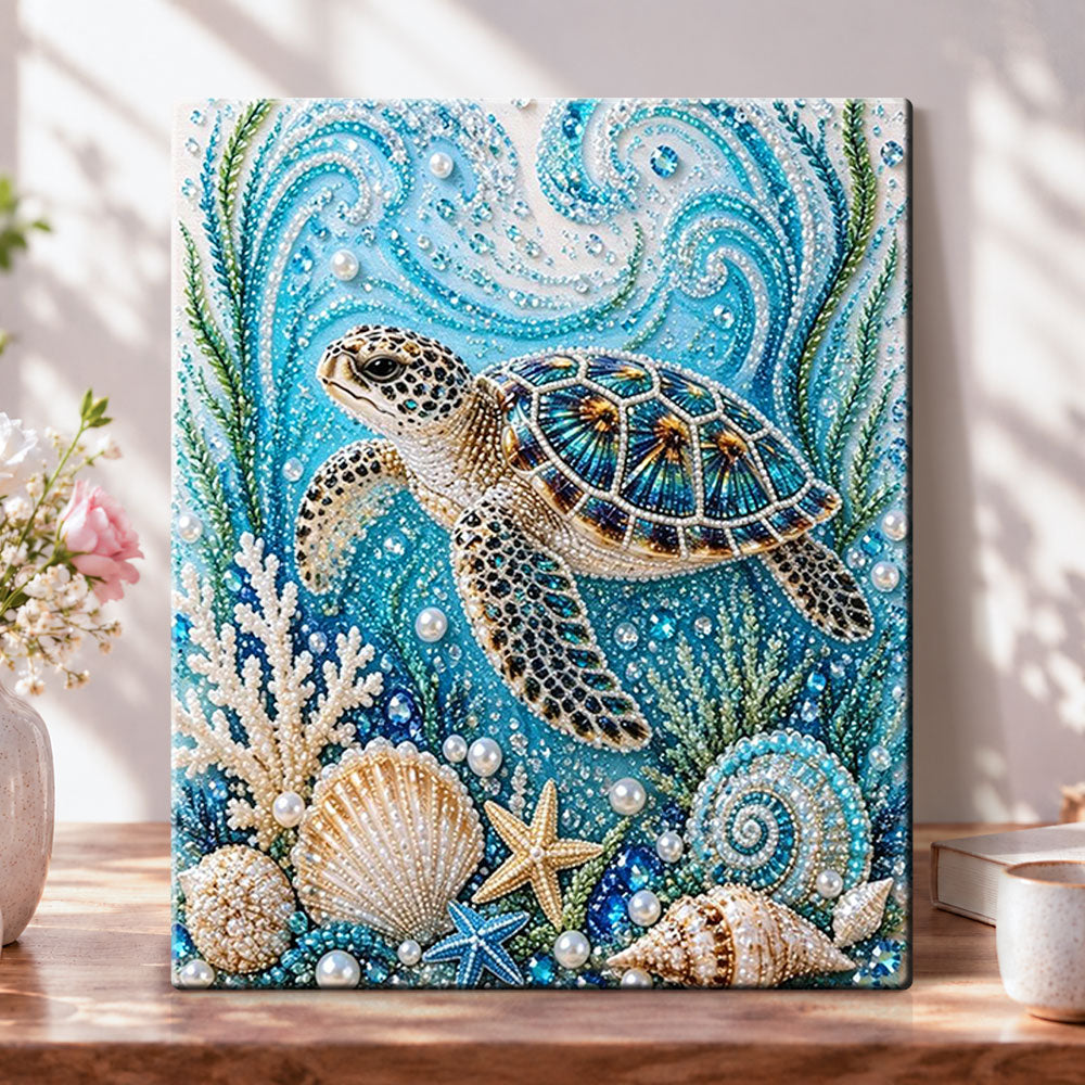 Sea turtle in underwater world pearl diamond painting kit for beginners