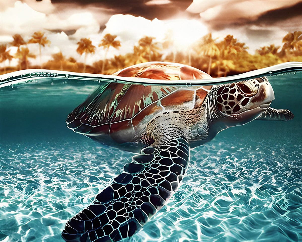 Sea turtle swimming cross stitch kit for beginners