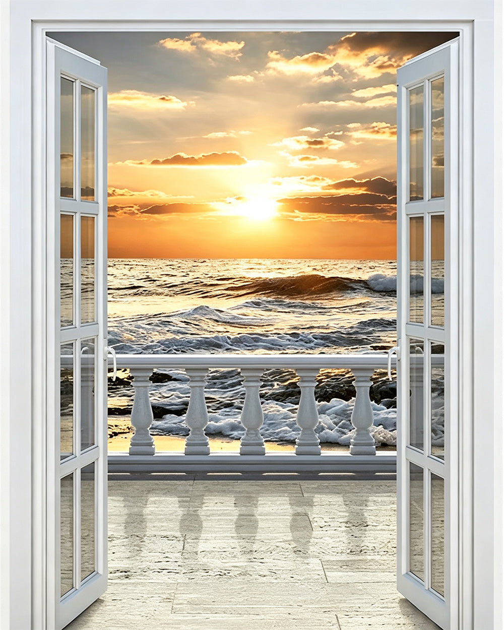 Sea view through the open window cross stitch kit for beginners