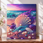 Seashell sunset shore pearl diamond painting kit for beginners