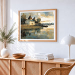 Seaside church and reflection paint by numbers artwork displayed on wall as home decor
