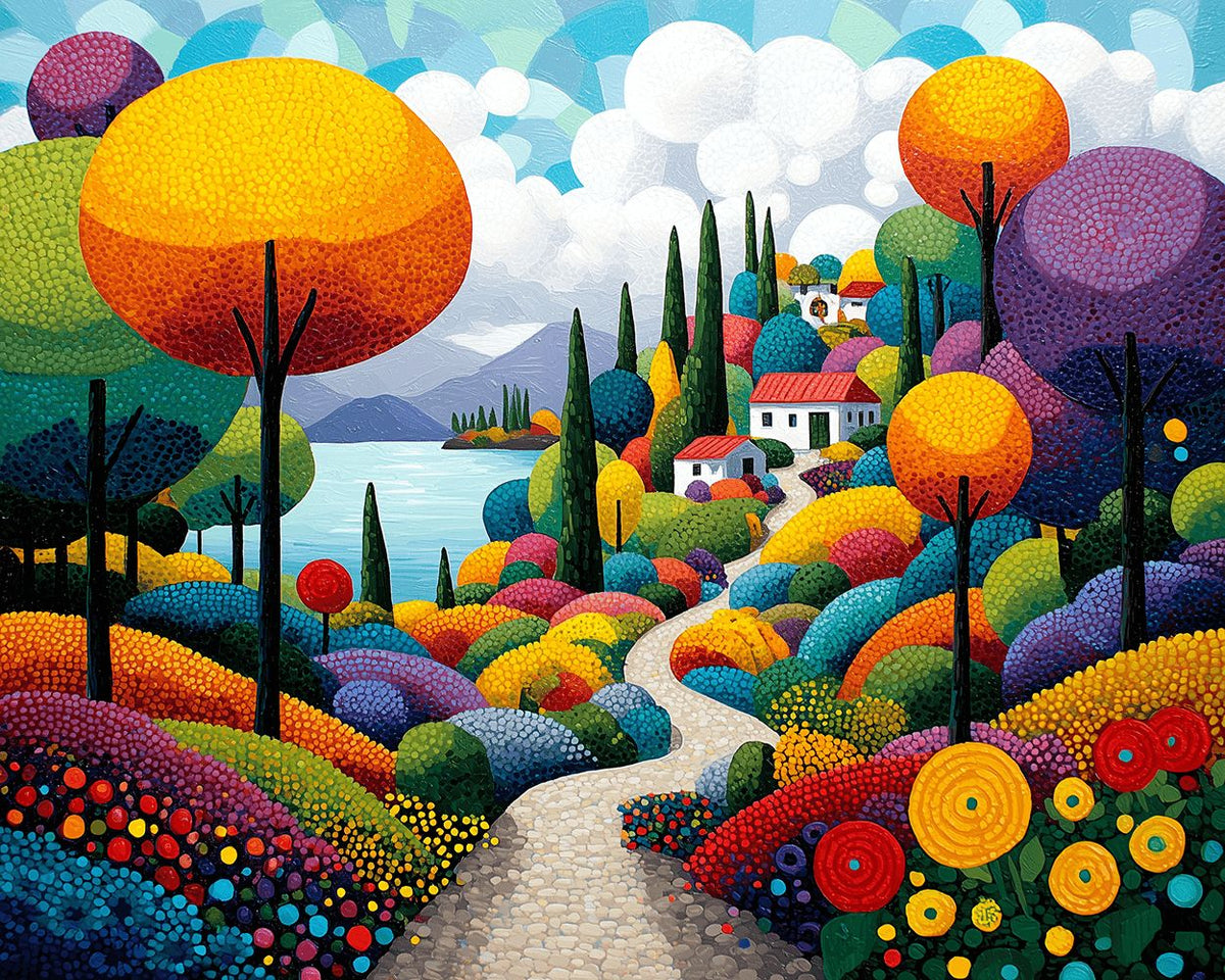 Seaside colourful garden path cross stitch kit for beginners