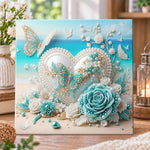 Seaside heart with butterflies pearl diamond painting kit for beginners