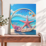 Finished seaside pearl starfish pearl diamond painting artwork displayed as home decor