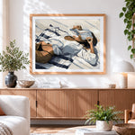 Finished sensual sleeping woman in sunlight paint by numbers artwork displayed as home decor