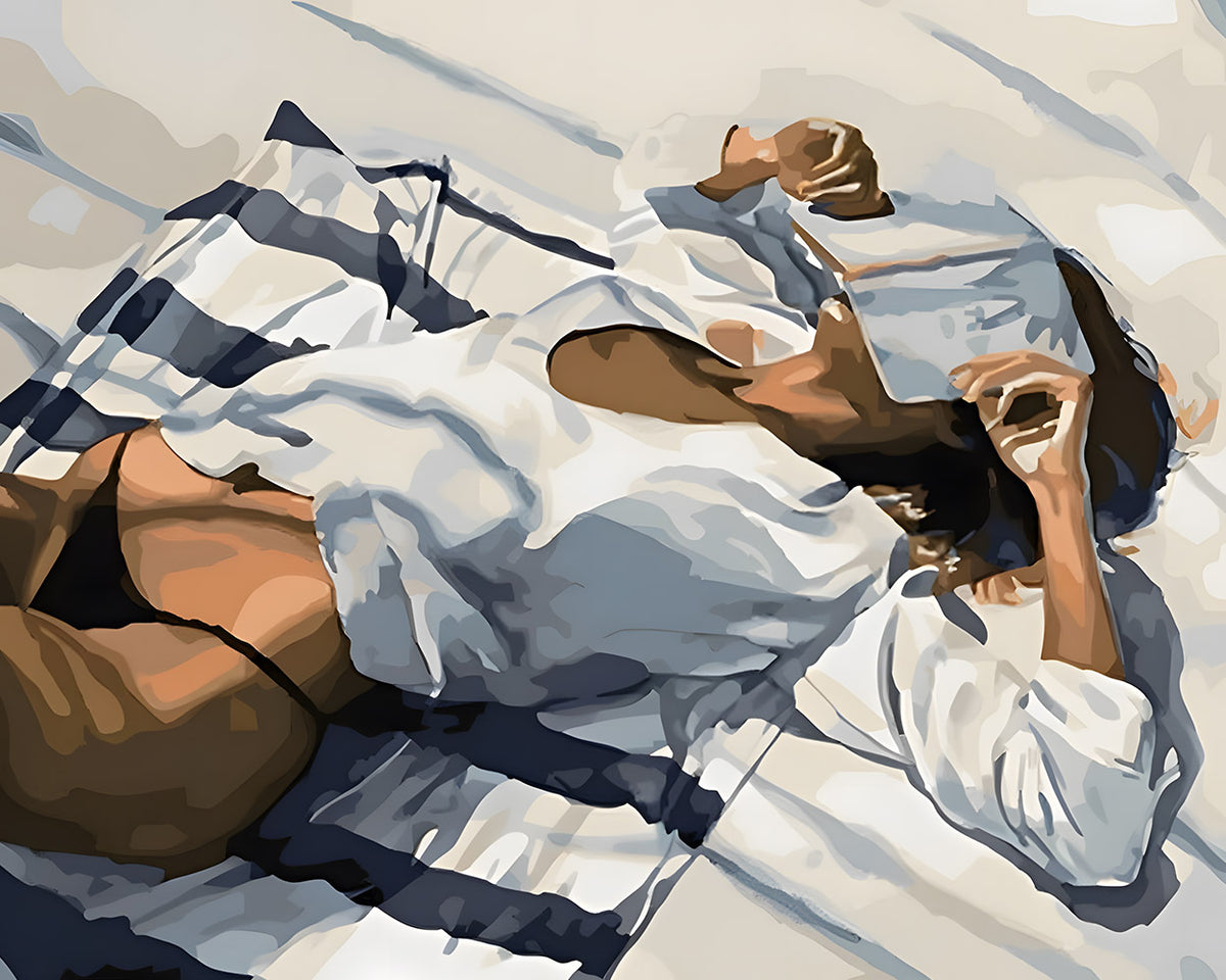 Sensual sleeping woman in sunlight paint by numbers kit for beginners