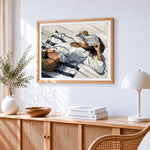 Sensual sleeping woman in sunlight paint by numbers artwork displayed on wall as home decor