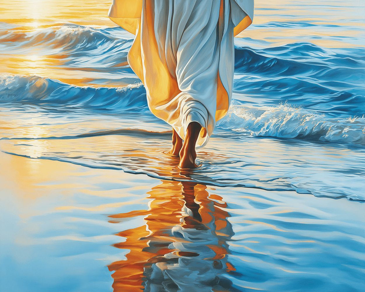 Serene figure walking on beach cross stitch kit for beginners