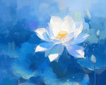 Serene white lotus on blue cross stitch kit for beginners