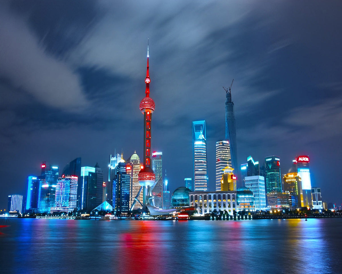 Shanghai skyline at night cross stitch kit for beginners