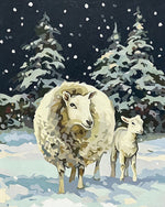 Sheep and lamb in snow cross stitch kit for beginners