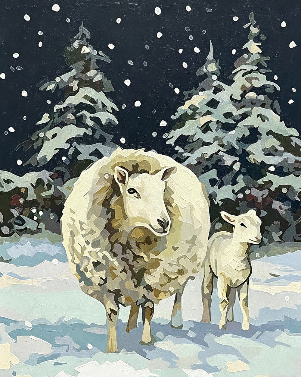 Sheep and lamb in snow cross stitch kit for beginners