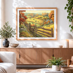 Finished sheep grazing on autumn hills paint by numbers artwork displayed as home decor