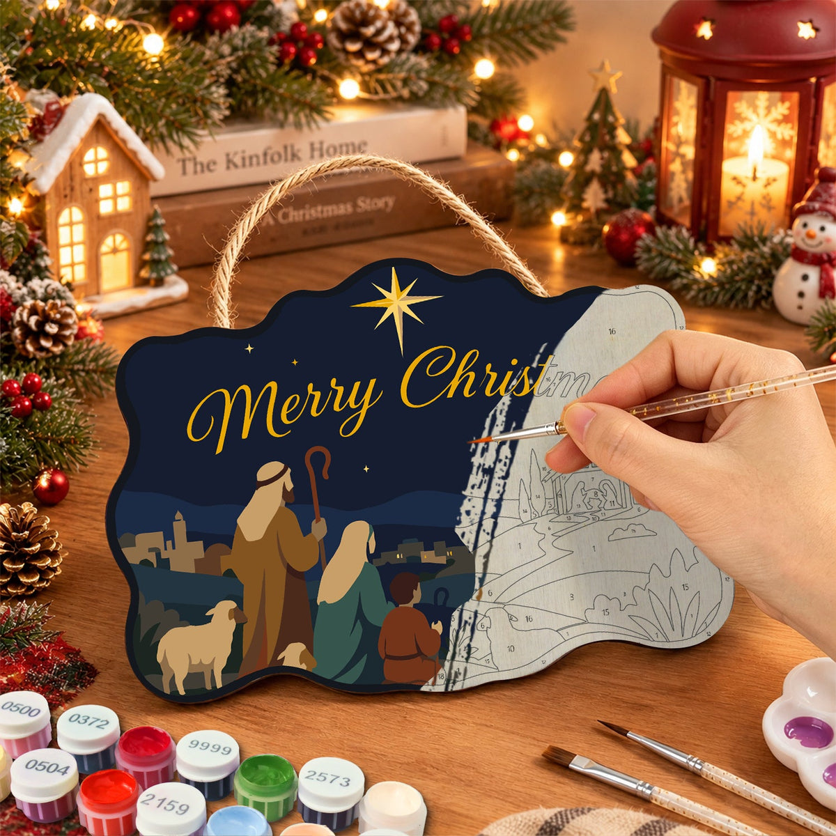 Shepherds witness the star paint by numbers door hanger painting process