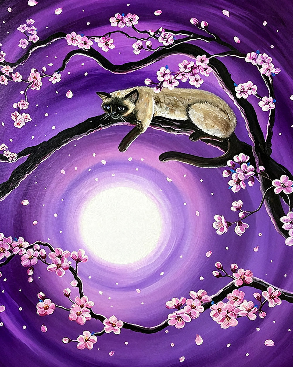 Siamese cat and cherry blossom cross stitch kit for beginners