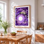 Siamese cat and cherry blossom cross stitch artwork displayed on wall as home decor
