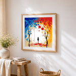 Silhouette in a glowing tunnel cross stitch artwork displayed on wall as home decor