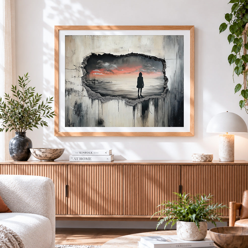 Finished silhouette in broken wall paint by numbers artwork displayed as home decor