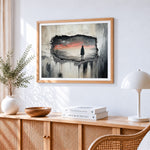 Silhouette in broken wall paint by numbers artwork displayed on wall as home decor