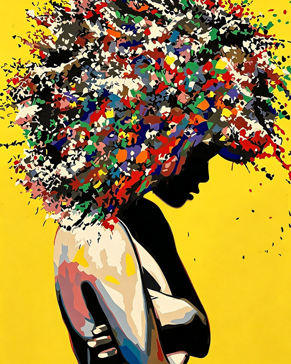 Silhouette with colourful afro hair cross stitch kit for beginners