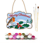 Simple robin christmas paint by numbers door hanger with paints and brushes