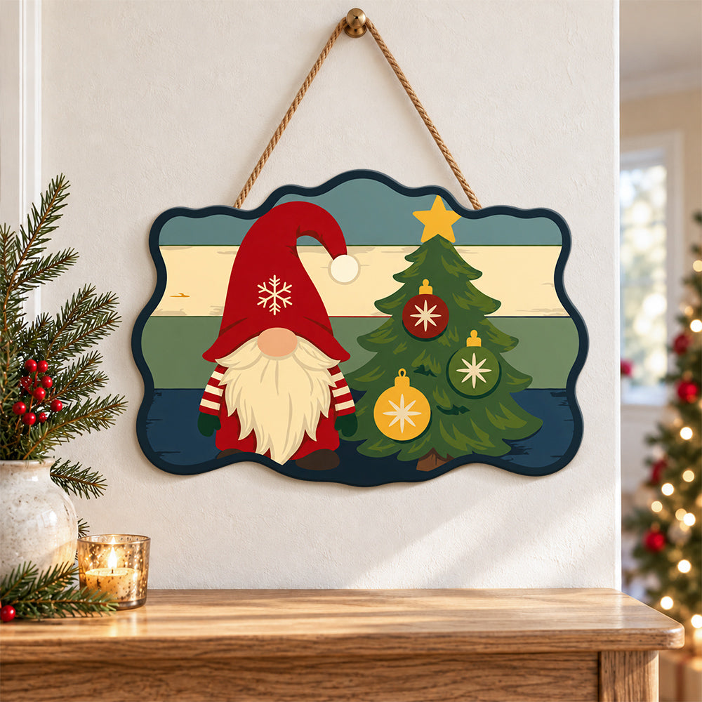 Single gnome and tree paint by numbers door hanger as indoor wall decor