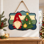 Single gnome and tree paint by numbers door hanger as indoor wall decor