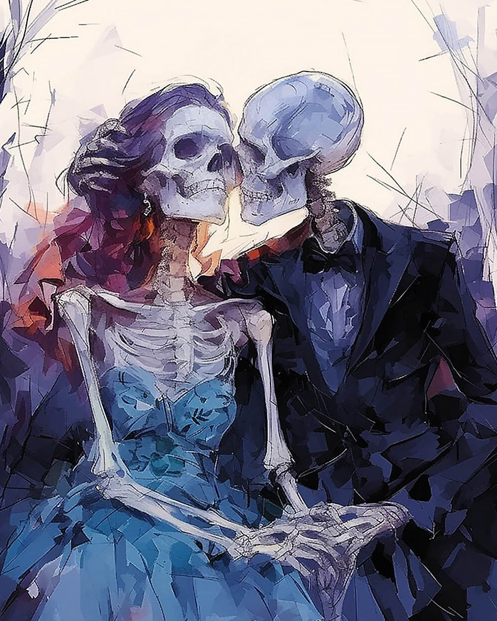 Skeleton couple in love cross stitch kit for beginners