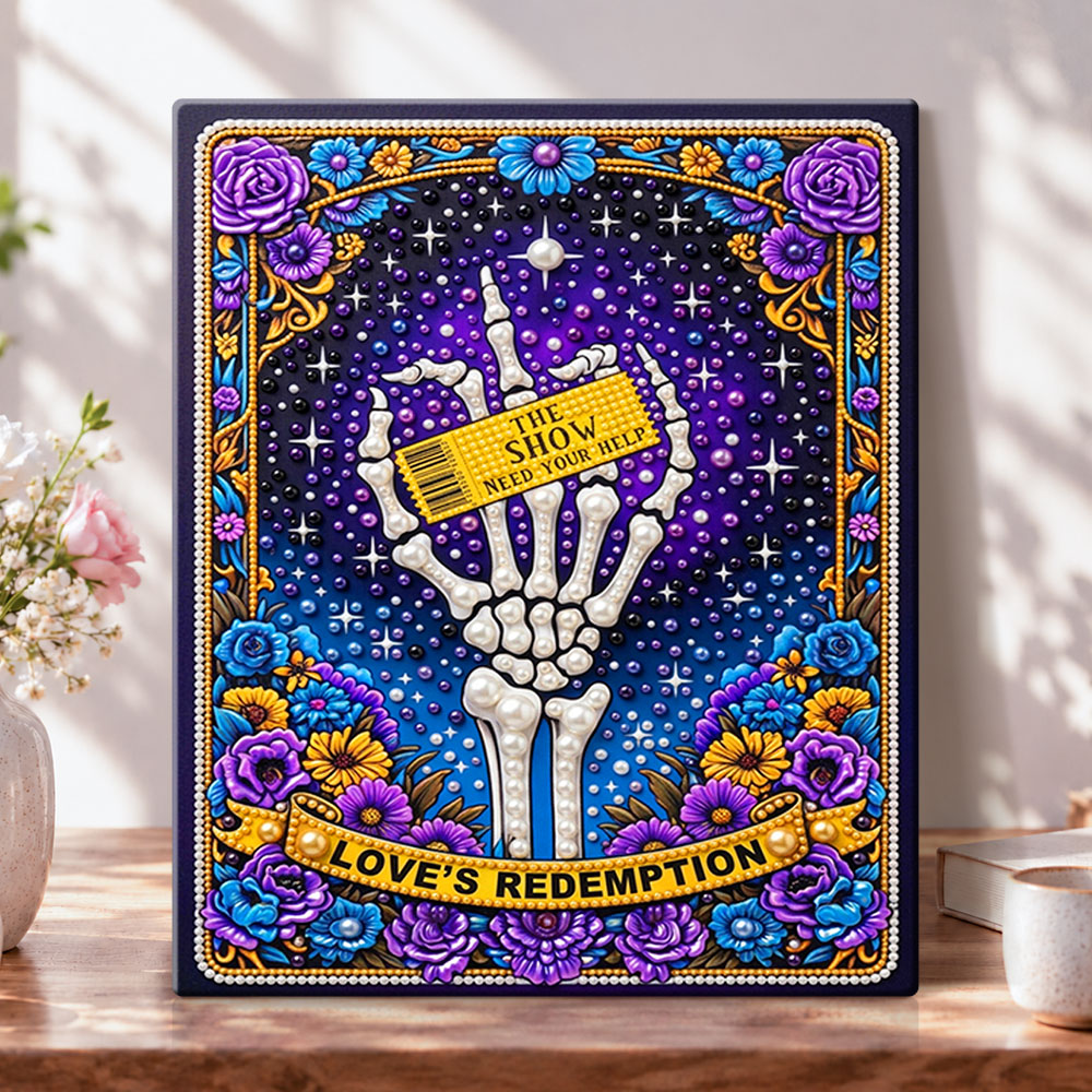 Skeleton hand tribute pearl diamond painting kit for beginners