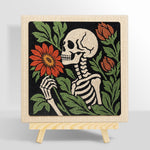 Skeleton holding blooms punch needle kit for beginners
