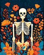 Skeleton in a wildflower garden cross stitch kit for beginners