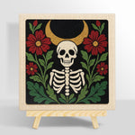 Skeleton surrounded by red blooms punch needle kit for beginners